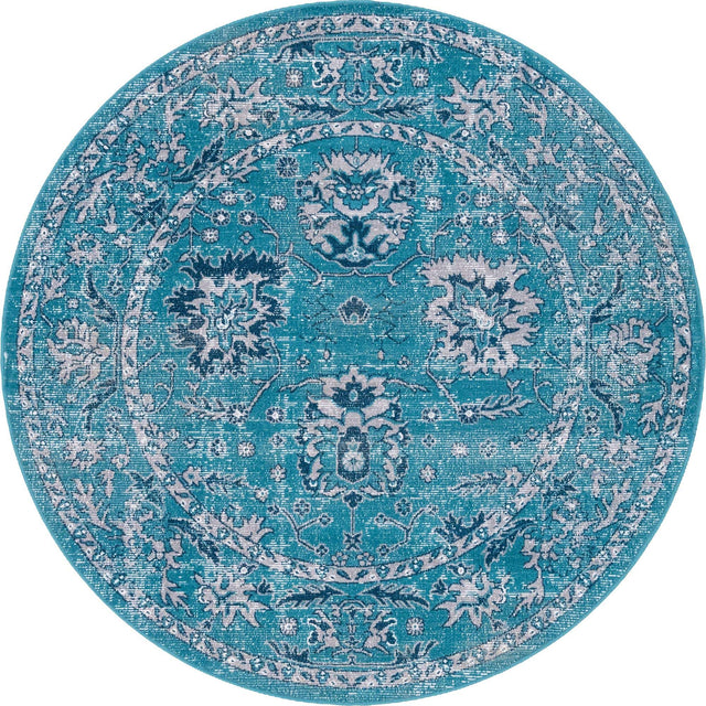Blue 5' 3 x 5' 3 Lucerne Round Area Rug 100% Polypropylene Traditional Classic Easy Clean Carpet for Kitchens, Living Rooms, Bedroom, Office for Sale at Rug Engine