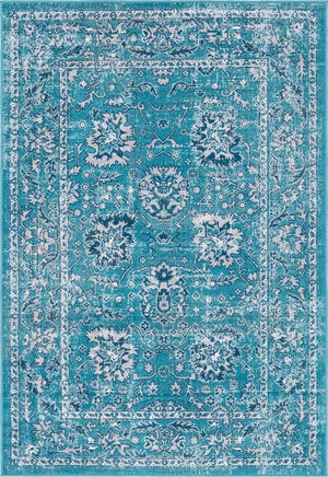 Blue 4' 1 x 6' 1 Lucerne Rectangle Area Rug 100% Polypropylene Traditional Classic Easy Clean Carpet for Kitchens, Living Rooms, Bedroom, Office for Sale at Rug Engine