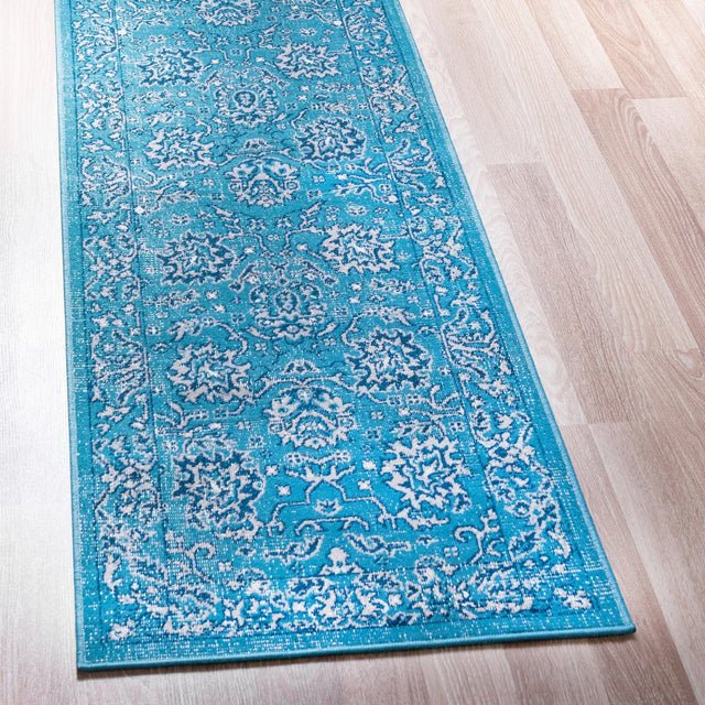 Blue 2' 7 x 10' Lucerne Runner Area Rug 100% Polypropylene Traditional Classic Easy Clean Carpet for Kitchens, Living Rooms, Bedroom, Office for Sale at Rug Engine