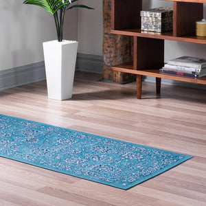 Blue 2' 7 x 10' Lucerne Runner Area Rug 100% Polypropylene Traditional Classic Easy Clean Carpet for Kitchens, Living Rooms, Bedroom, Office for Sale at Rug Engine