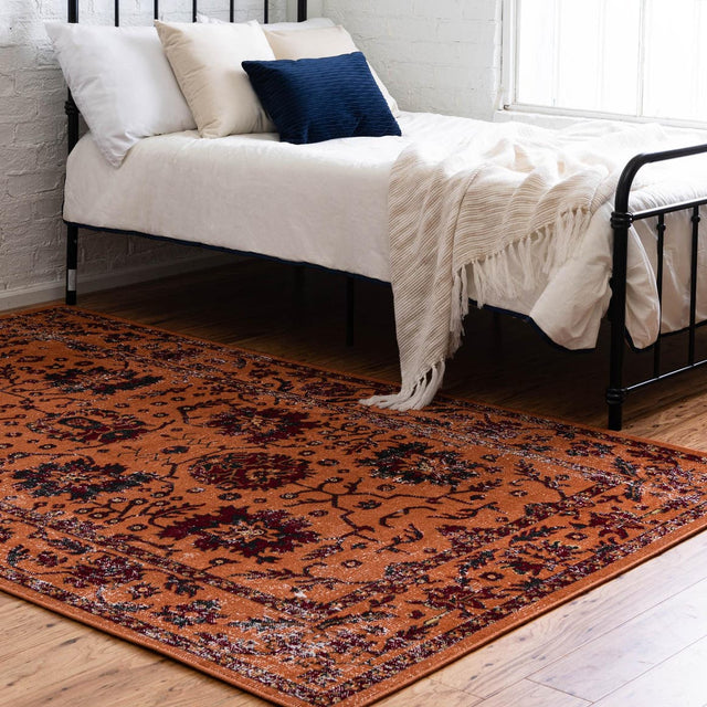 Orange 7' 10 x 10' Lucerne Rectangle Area Rug 100% Polypropylene Traditional Classic Easy Clean Carpet for Kitchens, Living Rooms, Bedroom, Office for Sale at Rug Engine