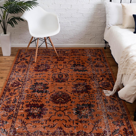 Orange 4' 1 x 6' 1 Lucerne Rectangle Area Rug 100% Polypropylene Traditional Classic Easy Clean Carpet for Kitchens, Living Rooms, Bedroom, Office for Sale at Rug Engine