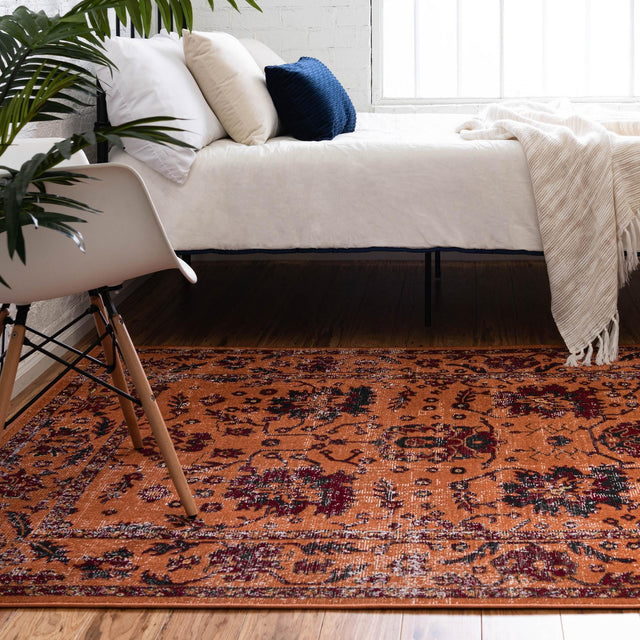 Orange 4' 1 x 6' 1 Lucerne Rectangle Area Rug 100% Polypropylene Traditional Classic Easy Clean Carpet for Kitchens, Living Rooms, Bedroom, Office for Sale at Rug Engine