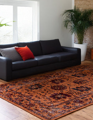 Orange 5' 3 x 8' Lucerne Rectangle Area Rug 100% Polypropylene Traditional Classic Easy Clean Carpet for Kitchens, Living Rooms, Bedroom, Office for Sale at Rug Engine
