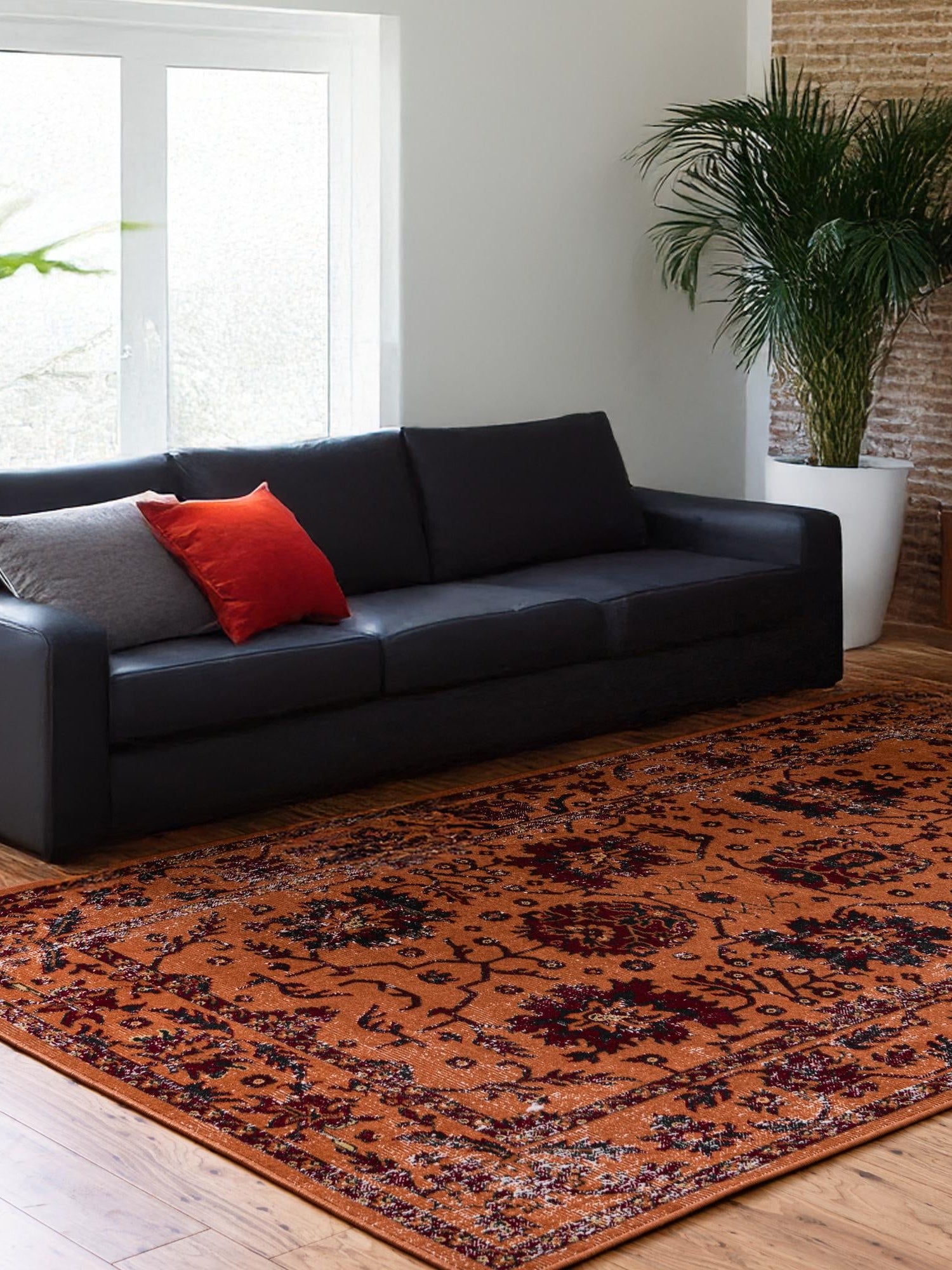 Orange 4' 1 x 6' 1 Lucerne Rectangle Area Rug 100% Polypropylene Traditional Classic Easy Clean Carpet for Kitchens, Living Rooms, Bedroom, Office for Sale at Rug Engine