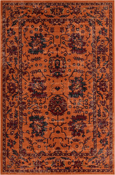 Orange 5' 3 x 8' Lucerne Rectangle Area Rug 100% Polypropylene Traditional Classic Easy Clean Carpet for Kitchens, Living Rooms, Bedroom, Office for Sale at Rug Engine
