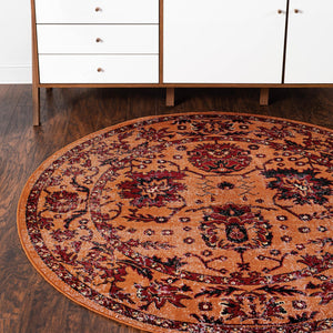 Orange 5' 3 x 5' 3 Lucerne Round Area Rug 100% Polypropylene Traditional Classic Easy Clean Carpet for Kitchens, Living Rooms, Bedroom, Office for Sale at Rug Engine