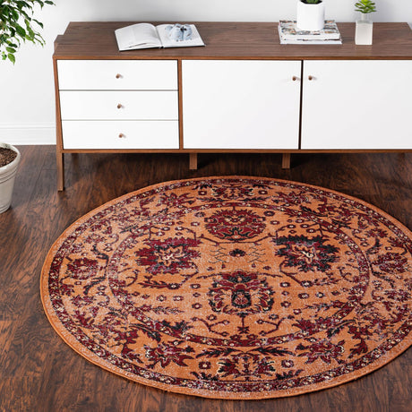 Orange 5' 3 x 5' 3 Lucerne Round Area Rug 100% Polypropylene Traditional Classic Easy Clean Carpet for Kitchens, Living Rooms, Bedroom, Office for Sale at Rug Engine