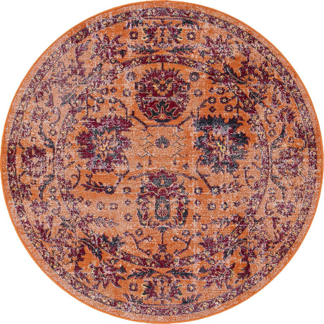 Orange 5' 3 x 5' 3 Lucerne Round Area Rug 100% Polypropylene Traditional Classic Easy Clean Carpet for Kitchens, Living Rooms, Bedroom, Office for Sale at Rug Engine