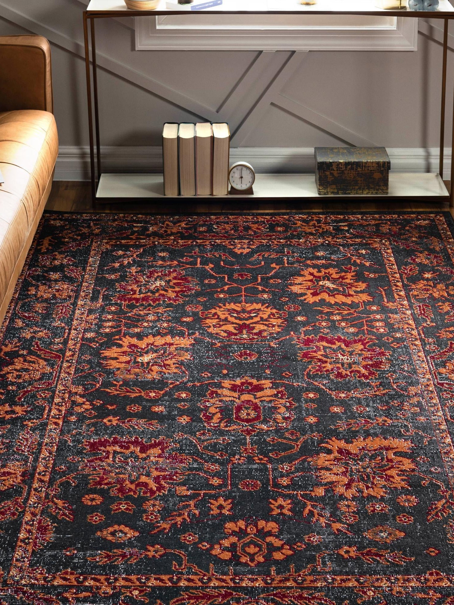 Black 5' 3 x 8' Lucerne Rectangle Area Rug 100% Polypropylene Traditional Classic Easy Clean Carpet for Kitchens, Living Rooms, Bedroom, Office for Sale at Rug Engine