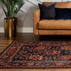 Black 6' 1 x 9' Lucerne Rectangle Area Rug 100% Polypropylene Traditional Classic Easy Clean Carpet for Kitchens, Living Rooms, Bedroom, Office for Sale at Rug Engine