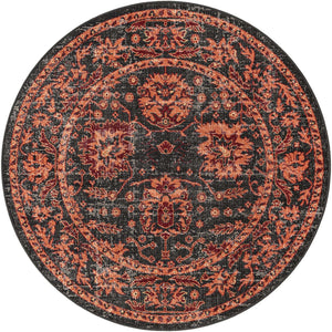 Black 5' 3 x 5' 3 Lucerne Round Area Rug 100% Polypropylene Traditional Classic Easy Clean Carpet for Kitchens, Living Rooms, Bedroom, Office for Sale at Rug Engine