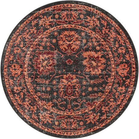 Black 5' 3 x 5' 3 Lucerne Round Area Rug 100% Polypropylene Traditional Classic Easy Clean Carpet for Kitchens, Living Rooms, Bedroom, Office for Sale at Rug Engine