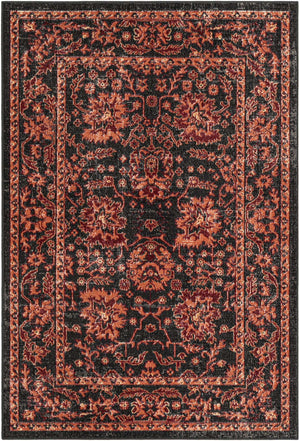 Black 4' 1 x 6' 1 Lucerne Rectangle Area Rug 100% Polypropylene Traditional Classic Easy Clean Carpet for Kitchens, Living Rooms, Bedroom, Office for Sale at Rug Engine