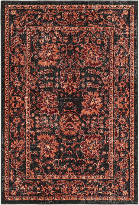 Black 4' 1 x 6' 1 Lucerne Rectangle Area Rug 100% Polypropylene Traditional Classic Easy Clean Carpet for Kitchens, Living Rooms, Bedroom, Office for Sale at Rug Engine