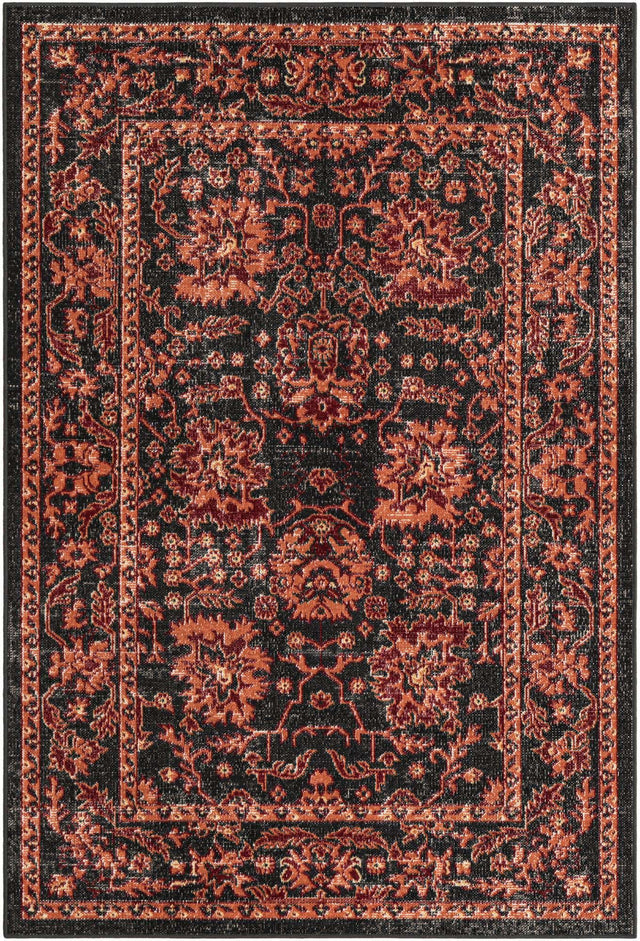 Black 4' 1 x 6' 1 Lucerne Rectangle Area Rug 100% Polypropylene Traditional Classic Easy Clean Carpet for Kitchens, Living Rooms, Bedroom, Office for Sale at Rug Engine