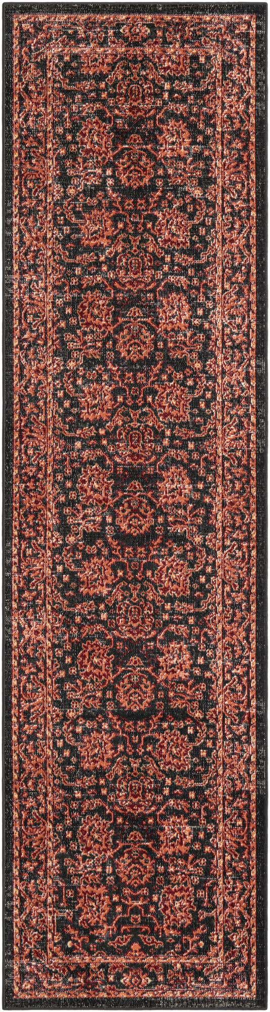 Black 2' 7 x 10' Lucerne Runner Area Rug 100% Polypropylene Traditional Classic Easy Clean Carpet for Kitchens, Living Rooms, Bedroom, Office for Sale at Rug Engine