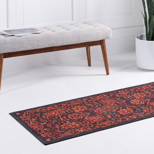 Black 2' 7 x 10' Lucerne Runner Area Rug 100% Polypropylene Traditional Classic Easy Clean Carpet for Kitchens, Living Rooms, Bedroom, Office for Sale at Rug Engine