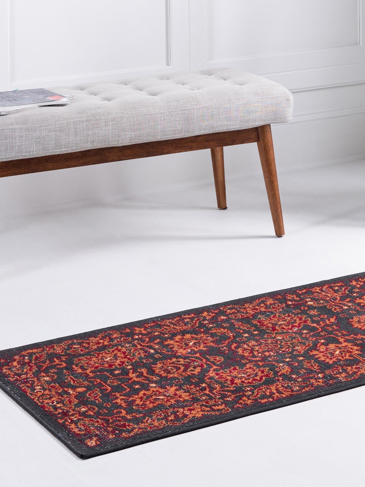 Black 2' x 4' 1 Lucerne Runner Area Rug 100% Polypropylene Traditional Classic Easy Clean Carpet for Kitchens, Living Rooms, Bedroom, Office for Sale at Rug Engine