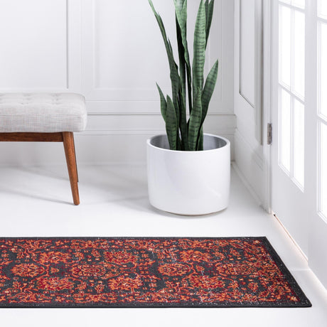 Black 2' x 5' 3 Lucerne Runner Area Rug 100% Polypropylene Traditional Classic Easy Clean Carpet for Kitchens, Living Rooms, Bedroom, Office for Sale at Rug Engine