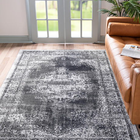 Gray 7' 10 x 10' Lucerne Rectangle Area Rug 100% Polypropylene Traditional Classic Easy Clean Carpet for Kitchens, Living Rooms, Bedroom, Office for Sale at Rug Engine