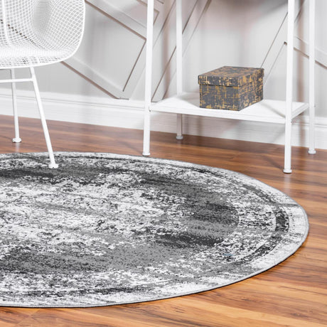 Gray 5' 3 x 5' 3 Lucerne Round Area Rug 100% Polypropylene Traditional Classic Easy Clean Carpet for Kitchens, Living Rooms, Bedroom, Office for Sale at Rug Engine