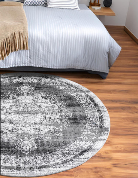Gray 5' 3 x 5' 3 Lucerne Round Area Rug 100% Polypropylene Traditional Classic Easy Clean Carpet for Kitchens, Living Rooms, Bedroom, Office for Sale at Rug Engine