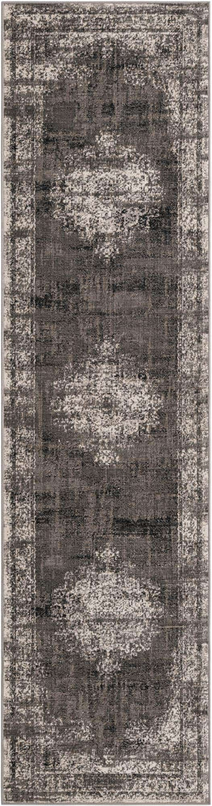 Gray 2' 7 x 10' Lucerne Runner Area Rug 100% Polypropylene Traditional Classic Easy Clean Carpet for Kitchens, Living Rooms, Bedroom, Office for Sale at Rug Engine