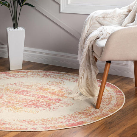 Ivory 5' 3 x 5' 3 Lucerne Round Area Rug 100% Polypropylene Traditional Classic Easy Clean Carpet for Kitchens, Living Rooms, Bedroom, Office for Sale at Rug Engine