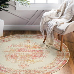Ivory 5' 3 x 5' 3 Lucerne Round Area Rug 100% Polypropylene Traditional Classic Easy Clean Carpet for Kitchens, Living Rooms, Bedroom, Office for Sale at Rug Engine