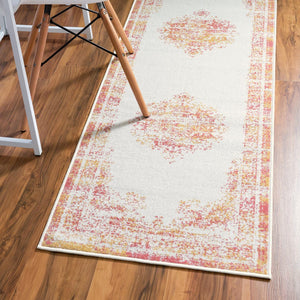 Ivory 2' 7 x 10' Lucerne Runner Area Rug 100% Polypropylene Traditional Classic Easy Clean Carpet for Kitchens, Living Rooms, Bedroom, Office for Sale at Rug Engine