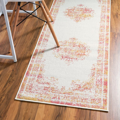 Ivory 2' 7 x 10' Lucerne Runner Area Rug 100% Polypropylene Traditional Classic Easy Clean Carpet for Kitchens, Living Rooms, Bedroom, Office for Sale at Rug Engine