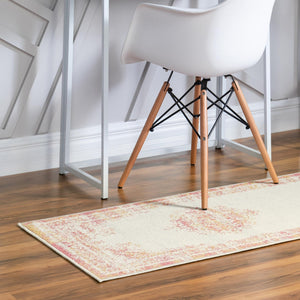 Ivory 2' x 6' 1 Lucerne Runner Area Rug 100% Polypropylene Traditional Classic Easy Clean Carpet for Kitchens, Living Rooms, Bedroom, Office for Sale at Rug Engine
