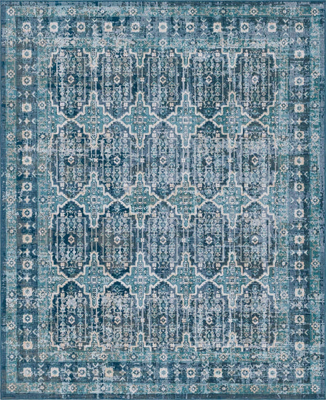 Blue 7' 10 x 10' Lucerne Rectangle Area Rug 100% Polypropylene Traditional Classic Easy Clean Carpet for Kitchens, Living Rooms, Bedroom, Office for Sale at Rug Engine