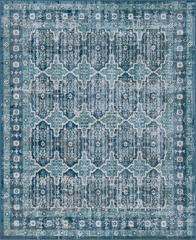 Blue 7' 10 x 10' Lucerne Rectangle Area Rug 100% Polypropylene Traditional Classic Easy Clean Carpet for Kitchens, Living Rooms, Bedroom, Office for Sale at Rug Engine