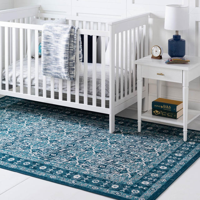 Blue 5' 3 x 8' Lucerne Rectangle Area Rug 100% Polypropylene Traditional Classic Easy Clean Carpet for Kitchens, Living Rooms, Bedroom, Office for Sale at Rug Engine