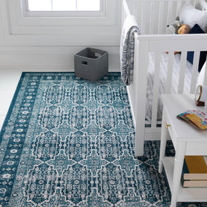 Blue 4' 1 x 6' 1 Lucerne Rectangle Area Rug 100% Polypropylene Traditional Classic Easy Clean Carpet for Kitchens, Living Rooms, Bedroom, Office for Sale at Rug Engine