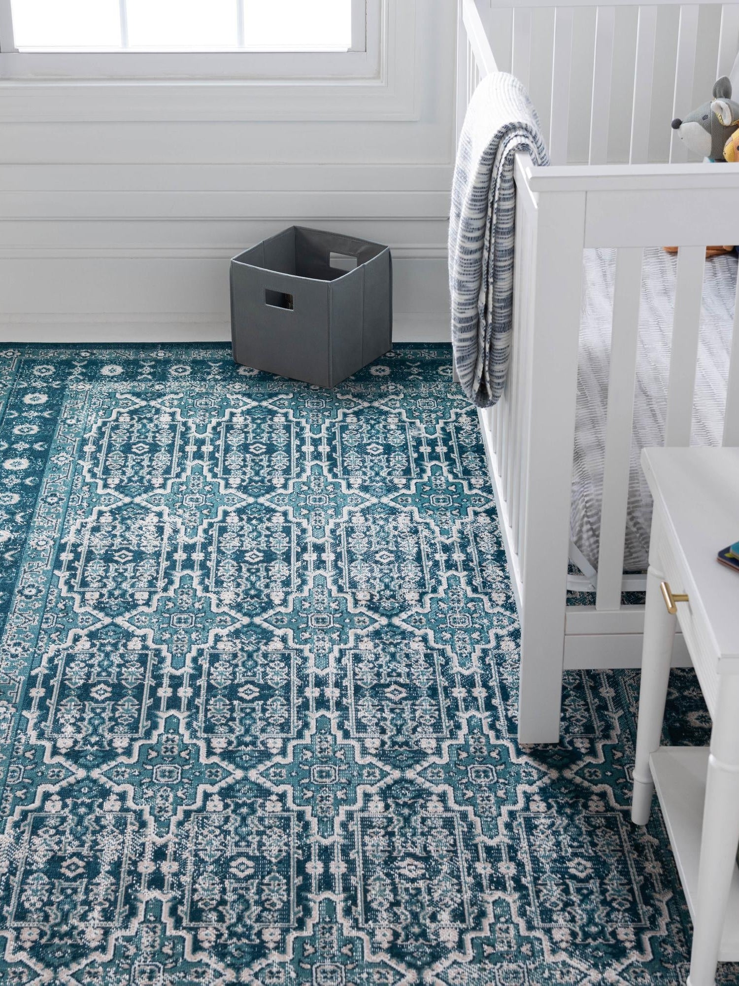 Blue 7' 10 x 10' Lucerne Rectangle Area Rug 100% Polypropylene Traditional Classic Easy Clean Carpet for Kitchens, Living Rooms, Bedroom, Office for Sale at Rug Engine