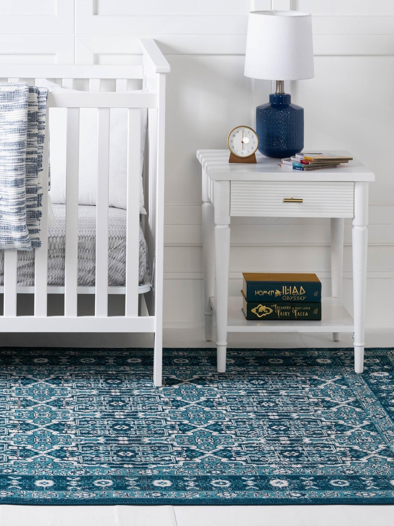 Blue 5' 3 x 8' Lucerne Rectangle Area Rug 100% Polypropylene Traditional Classic Easy Clean Carpet for Kitchens, Living Rooms, Bedroom, Office for Sale at Rug Engine