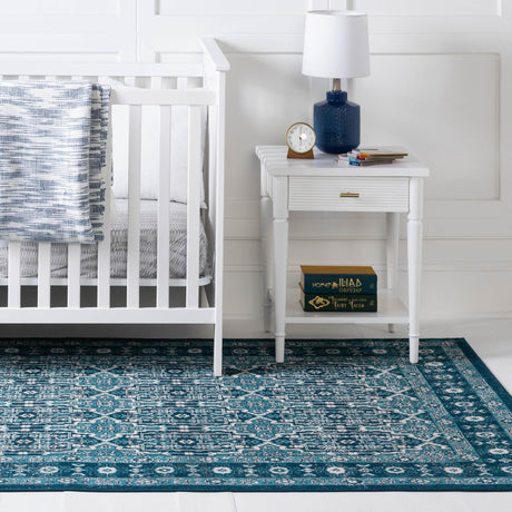 Blue 7' 10 x 10' Lucerne Rectangle Area Rug 100% Polypropylene Traditional Classic Easy Clean Carpet for Kitchens, Living Rooms, Bedroom, Office for Sale at Rug Engine