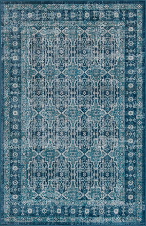 Blue 5' 3 x 8' Lucerne Rectangle Area Rug 100% Polypropylene Traditional Classic Easy Clean Carpet for Kitchens, Living Rooms, Bedroom, Office for Sale at Rug Engine