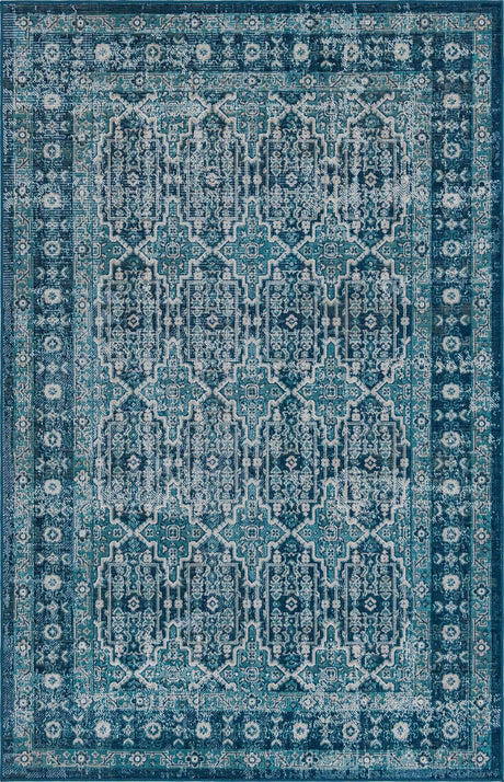 Blue 5' 3 x 8' Lucerne Rectangle Area Rug 100% Polypropylene Traditional Classic Easy Clean Carpet for Kitchens, Living Rooms, Bedroom, Office for Sale at Rug Engine