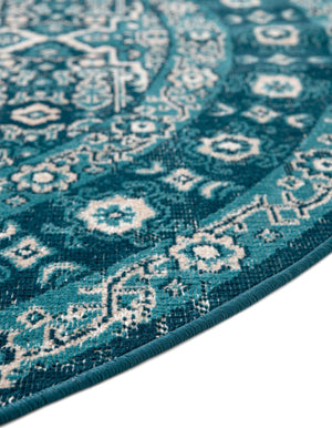 Blue 5' 3 x 5' 3 Lucerne Round Area Rug 100% Polypropylene Traditional Classic Easy Clean Carpet for Kitchens, Living Rooms, Bedroom, Office for Sale at Rug Engine