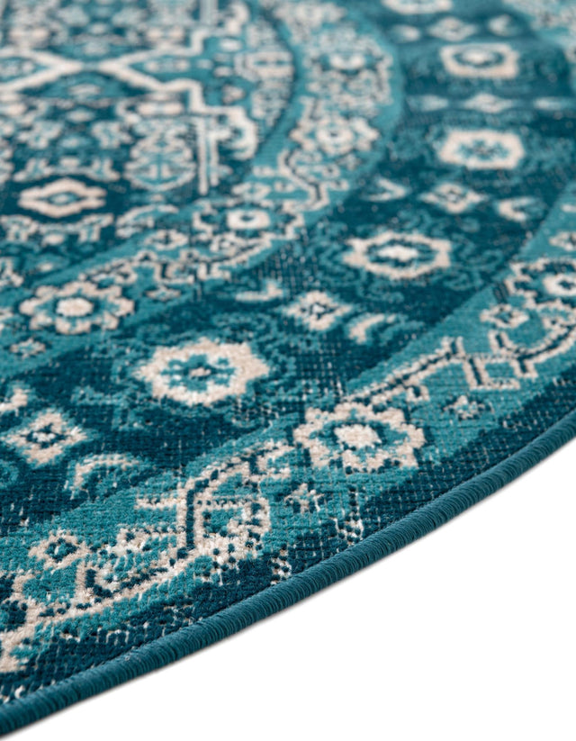 Blue 5' 3 x 5' 3 Lucerne Round Area Rug 100% Polypropylene Traditional Classic Easy Clean Carpet for Kitchens, Living Rooms, Bedroom, Office for Sale at Rug Engine