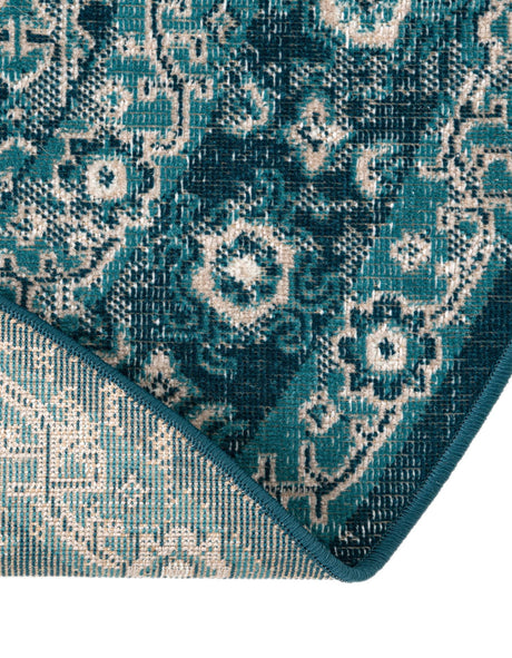 Blue 5' 3 x 5' 3 Lucerne Round Area Rug 100% Polypropylene Traditional Classic Easy Clean Carpet for Kitchens, Living Rooms, Bedroom, Office for Sale at Rug Engine