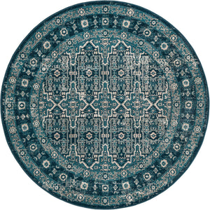 Blue 5' 3 x 5' 3 Lucerne Round Area Rug 100% Polypropylene Traditional Classic Easy Clean Carpet for Kitchens, Living Rooms, Bedroom, Office for Sale at Rug Engine