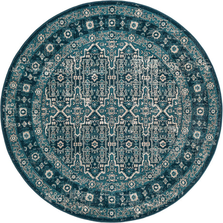 Blue 5' 3 x 5' 3 Lucerne Round Area Rug 100% Polypropylene Traditional Classic Easy Clean Carpet for Kitchens, Living Rooms, Bedroom, Office for Sale at Rug Engine