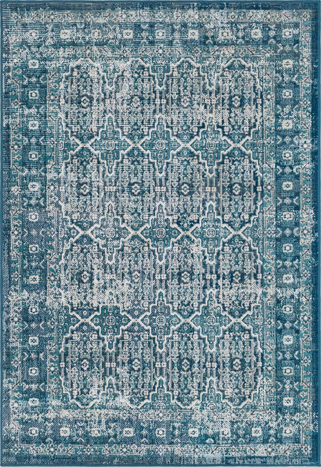 Blue 4' 1 x 6' 1 Lucerne Rectangle Area Rug 100% Polypropylene Traditional Classic Easy Clean Carpet for Kitchens, Living Rooms, Bedroom, Office for Sale at Rug Engine