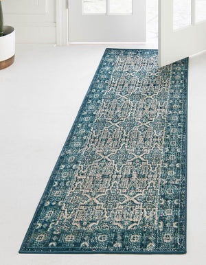 Blue 2' 7 x 10' Lucerne Runner Area Rug 100% Polypropylene Traditional Classic Easy Clean Carpet for Kitchens, Living Rooms, Bedroom, Office for Sale at Rug Engine
