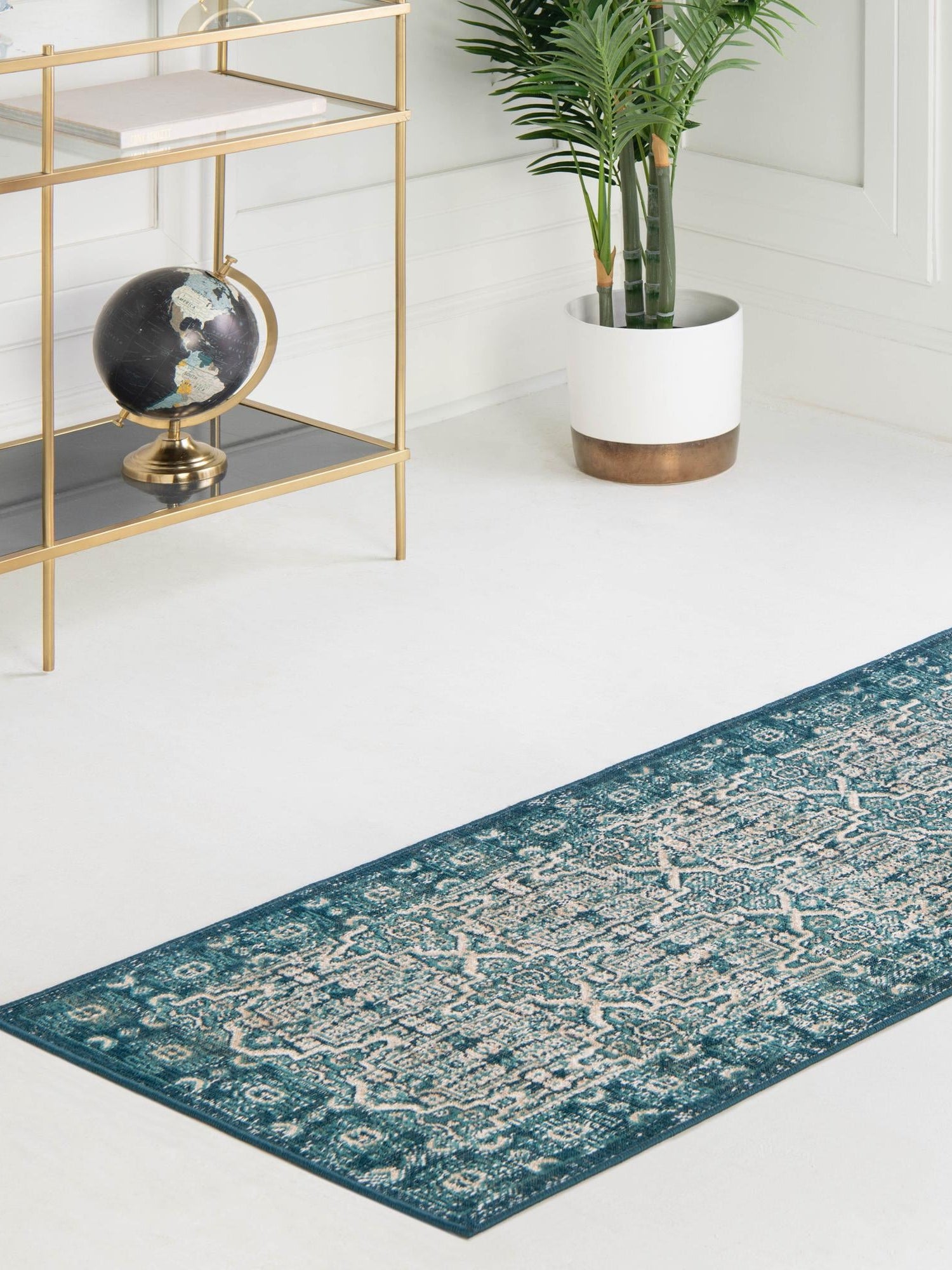 Blue 2' 7 x 10' Lucerne Runner Area Rug 100% Polypropylene Traditional Classic Easy Clean Carpet for Kitchens, Living Rooms, Bedroom, Office for Sale at Rug Engine